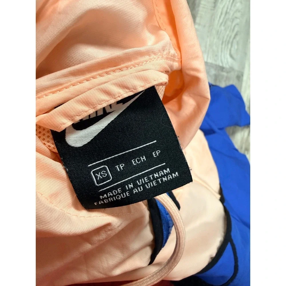 Nike Colorblock Windbreaker Jacket XS Blue Peach Hooded Zip Up Lightweight Y2K